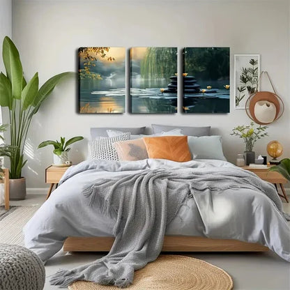 3pcs Quiet Lake Vivid Style  Wall Art Set Canvas Unframed - High Quality Print 100% Australian Made Wall Canvas
