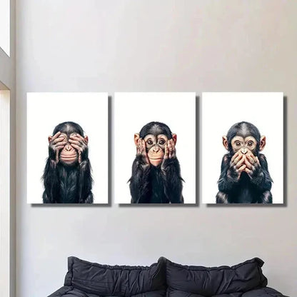 3pcs Playful Chimpanzee Expressions Wall Art Canvas Unframed - High Quality Print 100% Australian Made Wall Canvas
