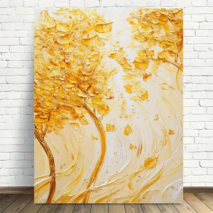 Beautiful Golden Leaf Abstract Painting 40x60cm Metal Print Ready to Hang - Bella Home Decor