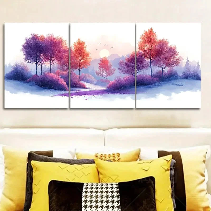 3pcs Autumn Forest Scenery Theme Metal Print Ready to Hang Art - Bella Home Decor
