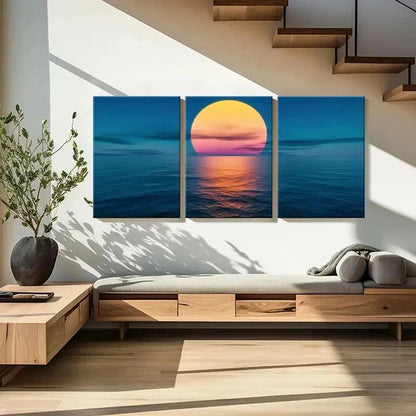 3pcs Sea Surface At Sunset Landscape  Wall Art Set Canvas Framed 50x70cm - High Quality Print 100% Australian Made Wall Canvas Ready to Hang - Bella Home Decor
