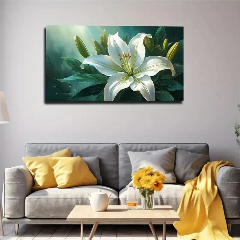Blooming Lily In A Valley Wall Art Canvas Office Home Room Framed 120x60cm
