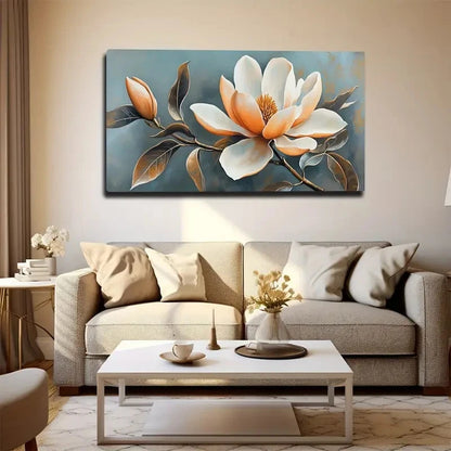 White & Orange Floral Wall Art canvas office home room framed 120x60cm