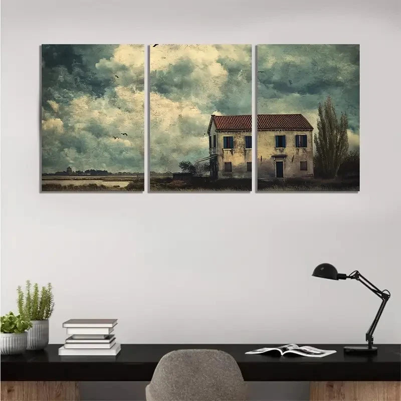 3pcs Venetian canal house under a stormy sky    Wall Art Canvas Framed 40x60cm - High Quality Print 100% Australian Made Wall Canvas Ready to Hang - Bella Home Decor