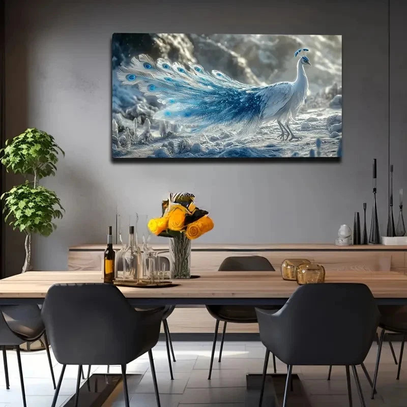 White Peacock Feathers Dreamy Wall Art Canvas Office Home Room Framed 120x60cm
