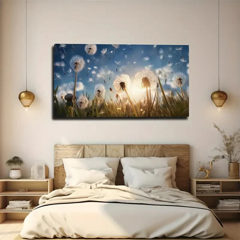 Vibrant Blue Sky & Golden Wall Art Canvas Office Home Room Framed 120x60cm