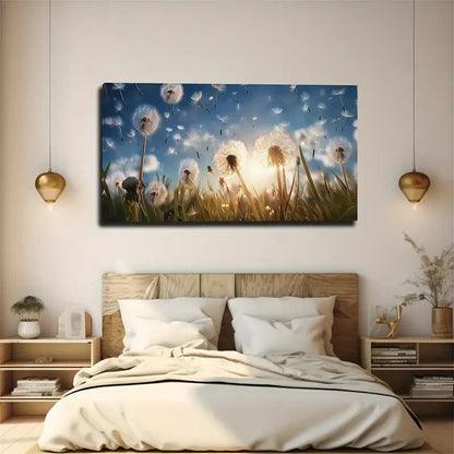 Vibrant Blue Sky & Golden Wall Art Canvas Office Home Room Framed 120x60cm