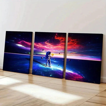 3pcs Space Astronaut Planet Art Painting Wall Art Set Canvas Framed 50x70cm - High Quality Print 100% Australian Made Wall Canvas Ready to Hang - Bella Home Decor