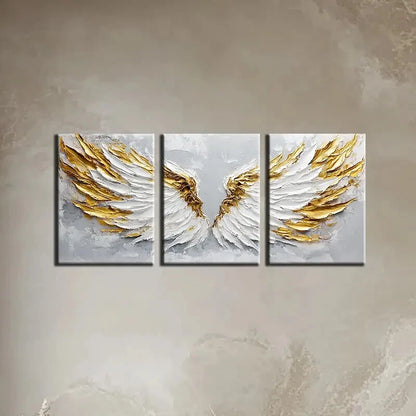 3pcs Abstract White & Golden Wings Wall Art Set Canvas Framed 40x60cm - High Quality Print 100% Australian Made Wall Canvas Ready to Hang - Bella Home Decor