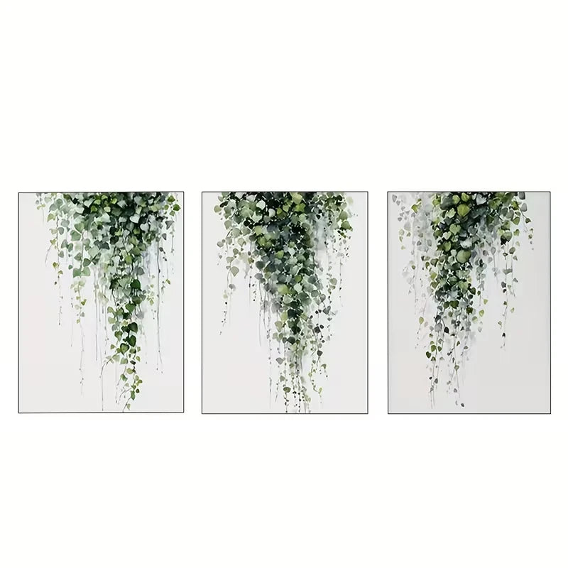 3pcs Green Leaves Cascading Down The Wall  Wall Art Set Canvas Framed 40x60cm - High Quality Print 100% Australian Made Wall Canvas Ready to Hang