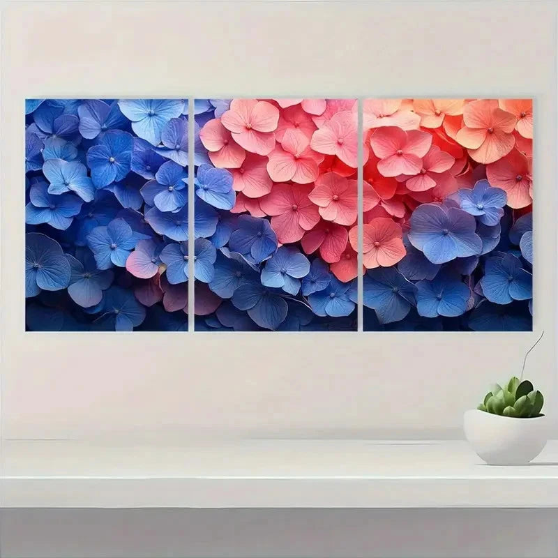 3pcs Vibrant Hydrangea Blue & Pink Floral V  Wall Art Set Canvas Framed 60x90cm - High Quality Print 100% Australian Made Wall Canvas Ready to Hang - Bella Home Decor