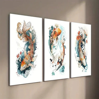 3pcs Japanese Bright Koi Carp Wall Art Set Canvas Unframed - High Quality Print 100% Australian Made Wall Canvas
