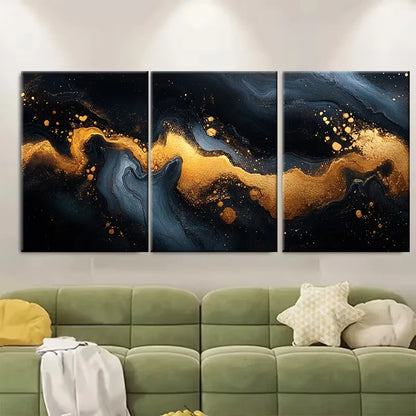 3pcs Golden Black White Marble Effect Metal Print Ready to Hang Art - Bella Home Decor