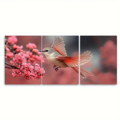 3pcs Bird Flying to Pink Branches TI   Wall Art Set Canvas Framed 40x60cm - High Quality Print 100% Australian Made Wall Canvas Ready to Hang - Bella Home Decor