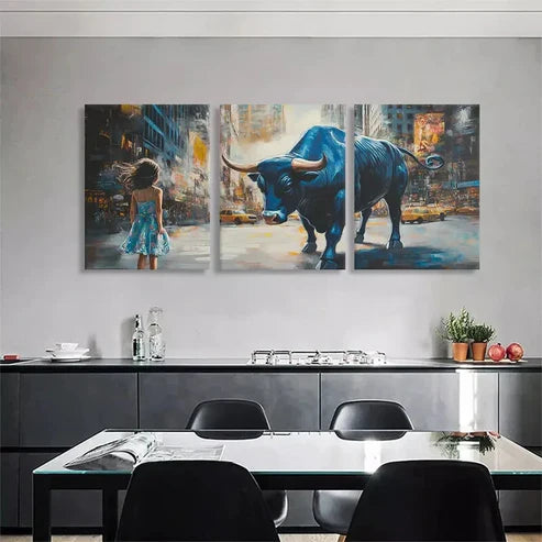 3pcs Fearless Girl and Bull Powerful Wall Art Canvas Unframed - High Quality Print 100% Australian Made Wall Canvas