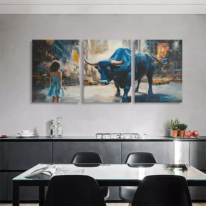 3pcs Fearless Girl and Bull Powerful Wall Art Canvas Unframed - High Quality Print 100% Australian Made Wall Canvas