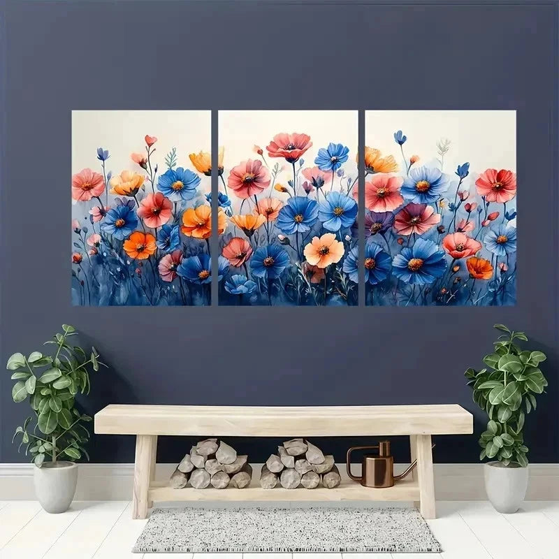 3pcs Wildflowers Cornflowers Botanical Perfect Wall Art Set Canvas Framed 40x60cm - High Quality Print 100% Australian Made Wall Canvas Ready to Hang - Bella Home Decor