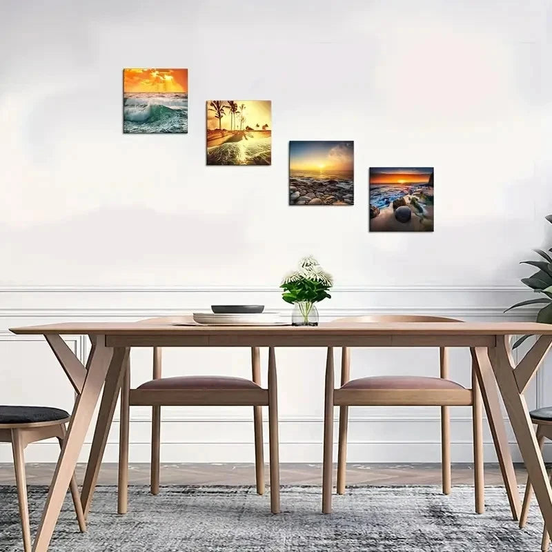 4pcsColorful Sunset Over Ocean On Maldives Wall Art Canvas Framed