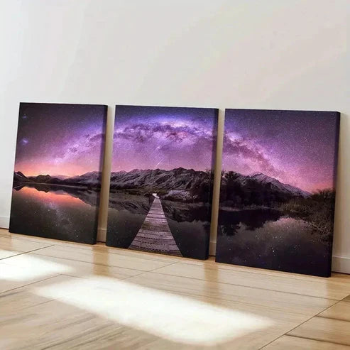 3pcs Mountains Starry Sky Painting Wall Art Set Canvas Unframed - High Quality Print 100% Australian Made Wall Canvas