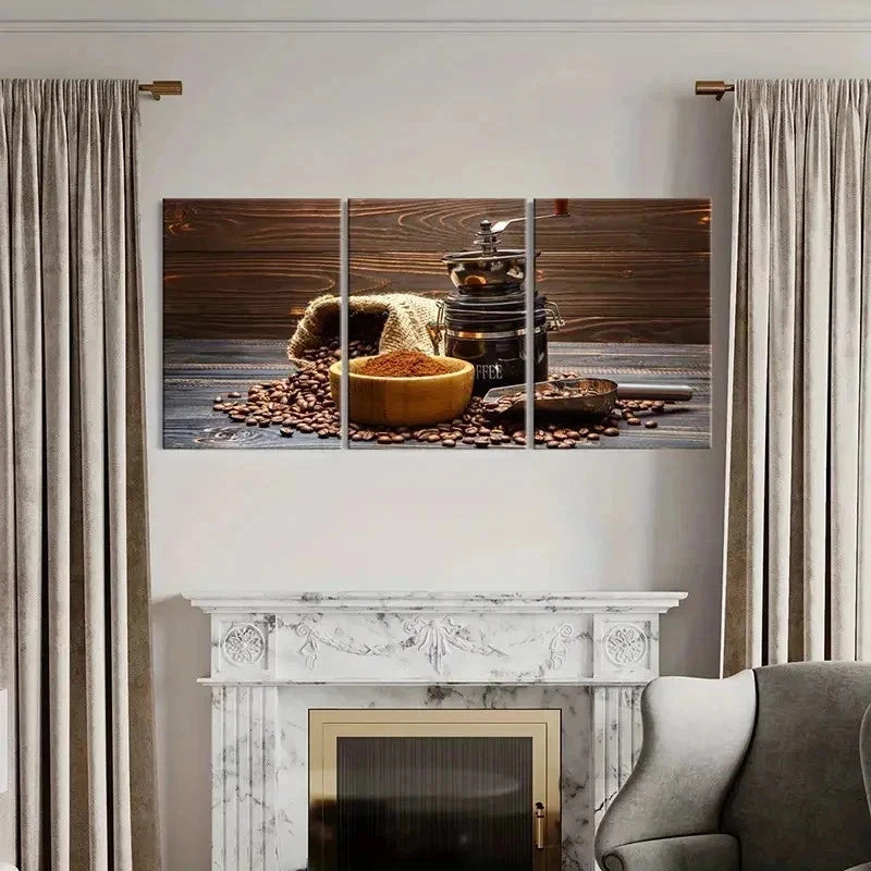 3pcs Coffee Machine & Coffee Beans Wall Art Set Canvas Framed 40x60cm - High Quality Print 100% Australian Made Wall Canvas Ready to Hang - Bella Home Decor