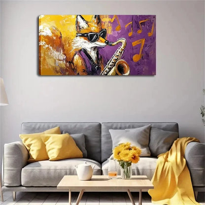 Modern Saxophone-Playing Animal Wall Art Canvas Office Home Room Framed 120x60cm