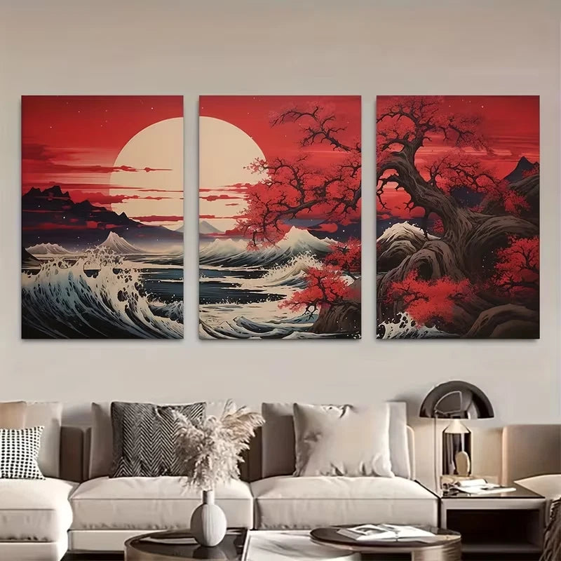 3pcs Cherry Blossom Asian Art Japanese  Wall Art Set Canvas Framed 50x70cm - High Quality Print 100% Australian Made Wall Canvas Ready to Hang - Bella Home Decor