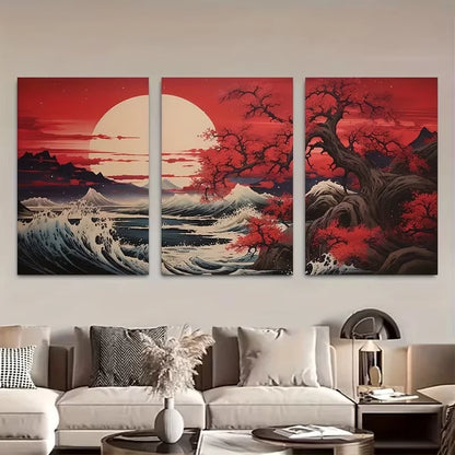 3pcs Cherry Blossom Asian Art Japanese  Wall Art Set Canvas Framed 50x70cm - High Quality Print 100% Australian Made Wall Canvas Ready to Hang - Bella Home Decor