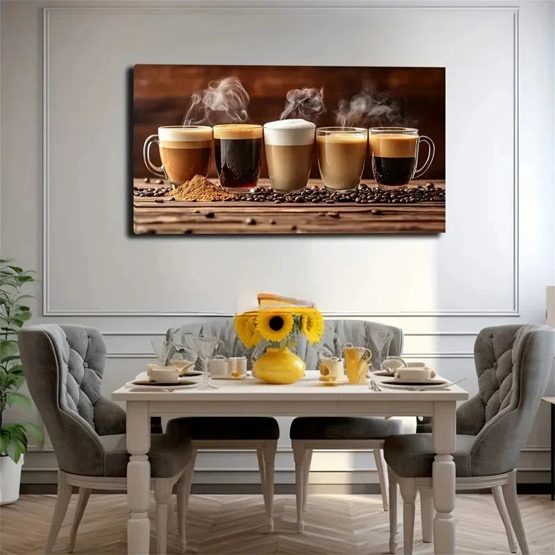 Wooden Tabletop And Coffee Bean Wall Art Canvas Office Home Room Framed 120x60cm
