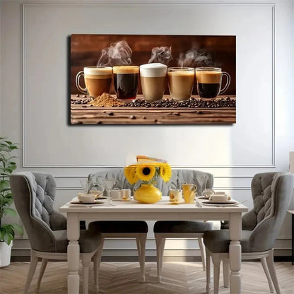 Wooden Tabletop And Coffee Bean Wall Art Canvas Office Home Room Framed 120x60cm