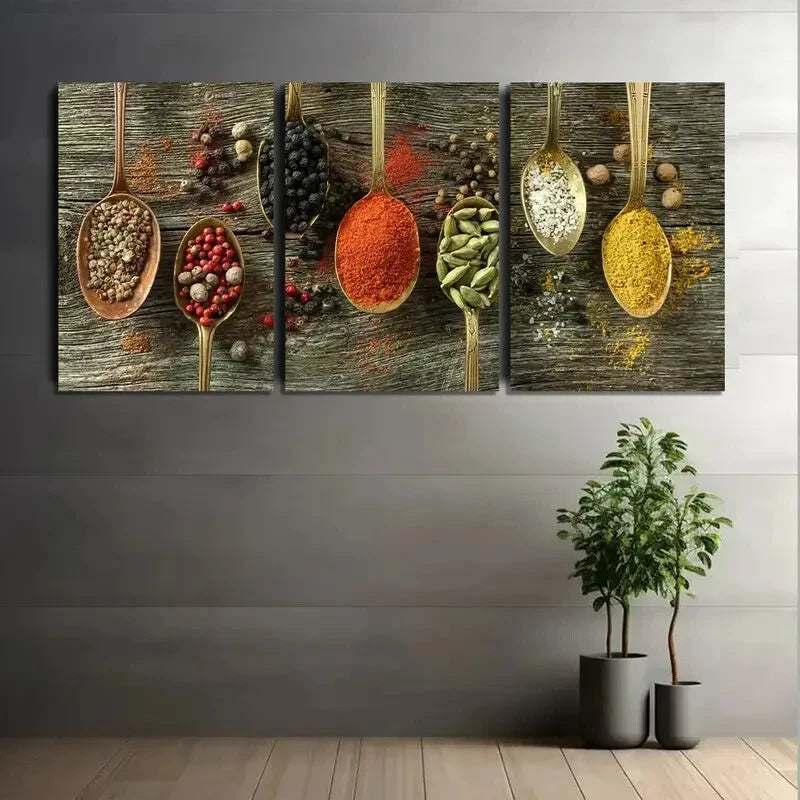 3pcs Golden Inlays Copper Turmeric Cumin Star Metal Print Ready to Hang Art - Bella Home Decor