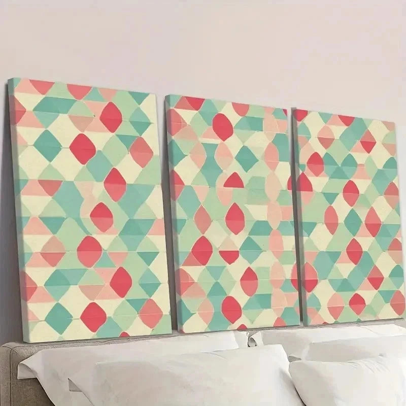 3pcs Retro Abstract Pattern Wall Art Set Canvas Framed 40x60cm - High Quality Print 100% Australian Made Wall Canvas Ready to Hang