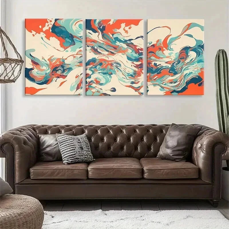 3pcs Mint Swirls Dynamic Contemporary Perfect Wall Art Set Canvas Framed 50x70cm - High Quality Print 100% Australian Made Wall Canvas Ready to Hang