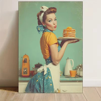 Vintage Diner Waitress Retro Kitchen 60x90cm Metal Print Ready to Hang