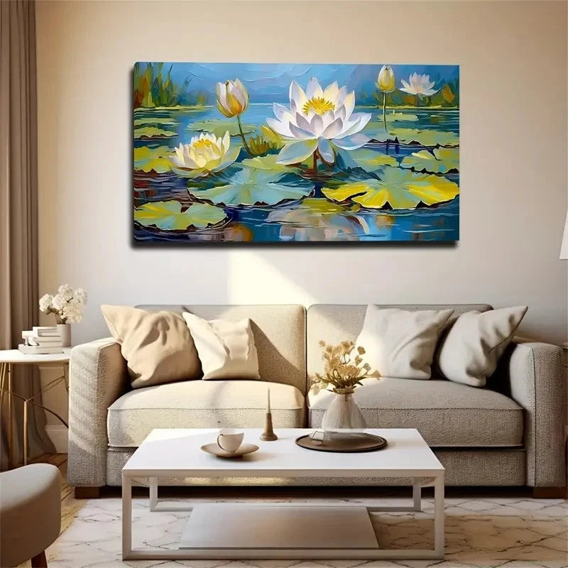 Water Lilies With Bright Yellow Wall Art Canvas Office Home Room Framed 120x60cm