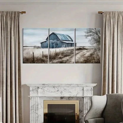 3pcs Rustic Blue Barn Farmhouse Decor Wall Art Canvas Unframed - High Quality Print 100% Australian Made Wall Canvas