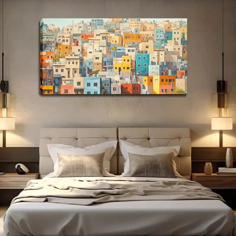 Solid Colorful Houses Exquisite Wall Art Canvas Office Home Room Framed 120x60cm - Bella Home Decor