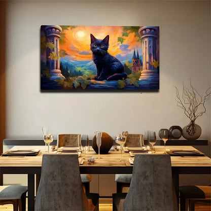 Magical Black Cat Sunset Wall Art Canvas Office Home Room Framed 120x60cm