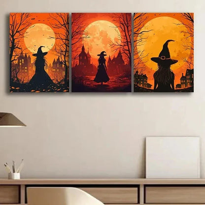 3pcs Witch at Sunset Moon Colorful Perfect Wall Art Set Canvas Unframed - High Quality Print 100% Australian Made Wall Canvas