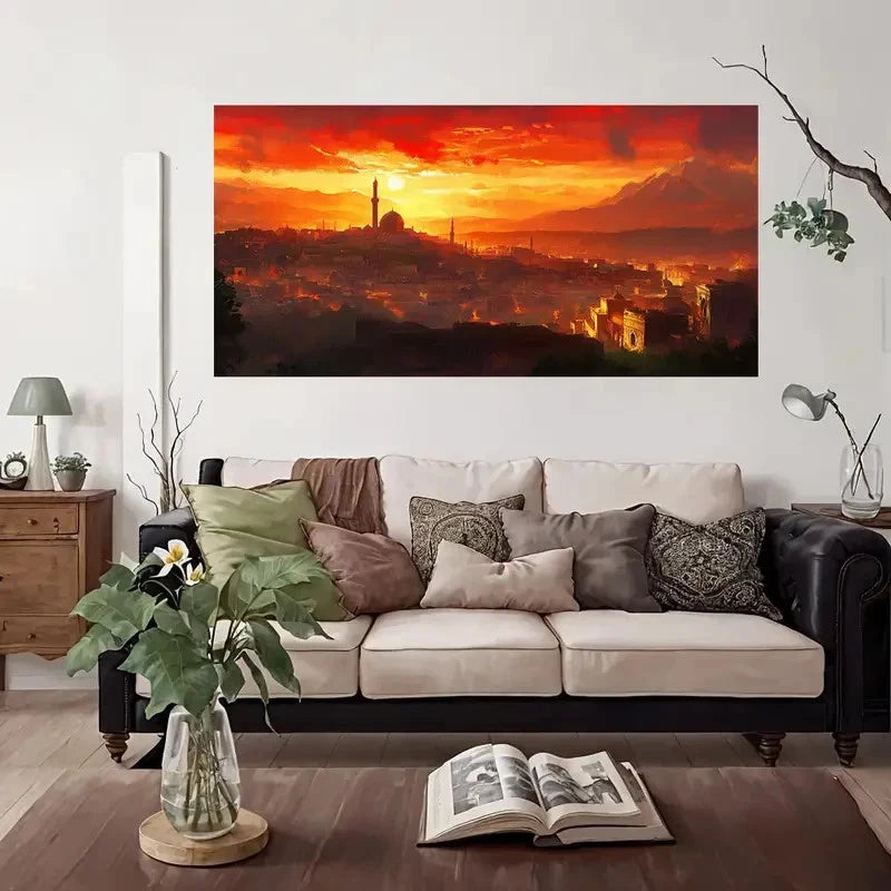 Golden Sunset Cityscape Wall Art Canvas Office Home Room Framed 120x60cm