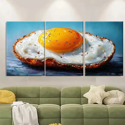 3pcs Fried Egg Oil Painting Metal Print Ready to Hang Art - Bella Home Decor