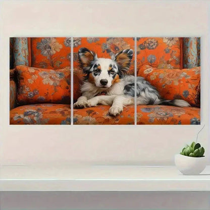 3pcs Whimsical Dog Giclee Fine Art KI    Wall Art Set Canvas Framed 50x70cm - High Quality Print 100% Australian Made Wall Canvas Ready to Hang