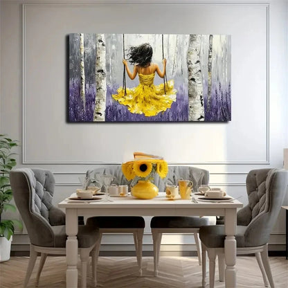 Vibrant Yellow Dress Woman Wall Art Canvas Office Home Room Framed 120x60cm - Bella Home Decor