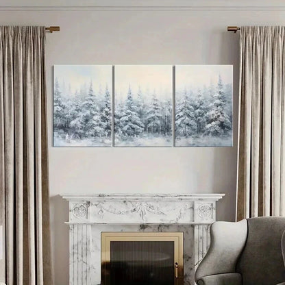 3pcs Winter Forest Snowy Trees Landscape Wall Art Set Canvas Framed 60x90cm - High Quality Print 100% Australian Made Wall Canvas Ready to Hang - Bella Home Decor