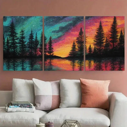3pcs Starry Night & Sunrise Forest Décor Perfect Wall Art Canvas Unframed - High Quality Print 100% Australian Made Wall Canvas