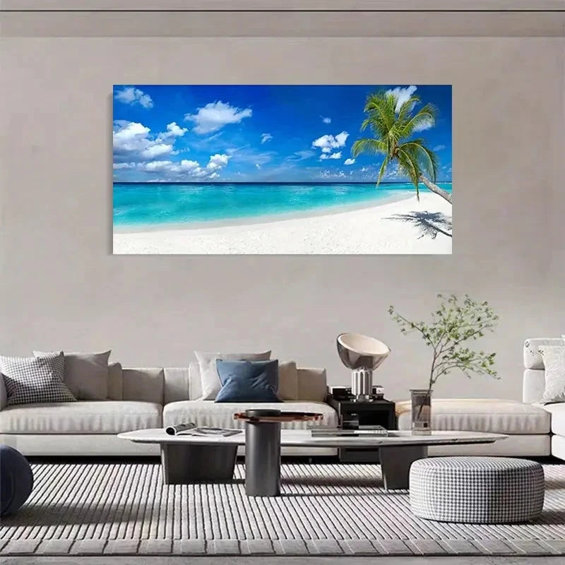 Vibrant Ocean & Palm Tree View Wall Art Canvas Office Home Room Framed 120x60cm