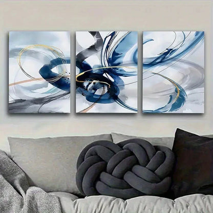 3pcs Blue and Golden Wave Wall Art Set Canvas Framed 60x90cm - High Quality Print 100% Australian Made Wall Canvas Ready to Hang - Bella Home Decor