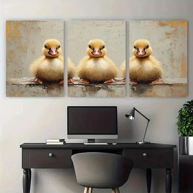 3pcs Original Duck And Goose Painting Perfect Wall Art Set Canvas Framed 50x70cm - High Quality Print 100% Australian Made Wall Canvas Ready to Hang