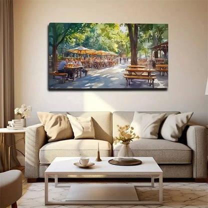 Charming Street Scene Vibrant Wall Art Canvas Office Home Room Framed 120x60cm