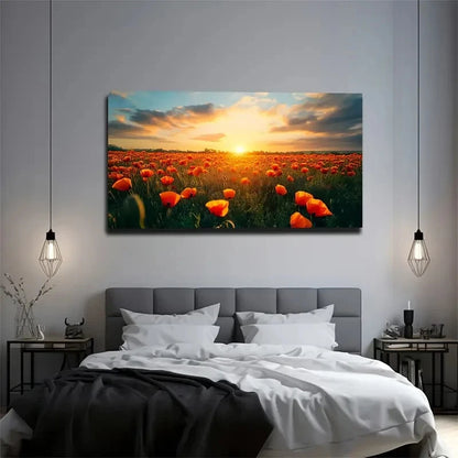 Blooming Orange Poppy Wall Art Canvas Office Home Room Framed 120x60cm - Bella Home Decor