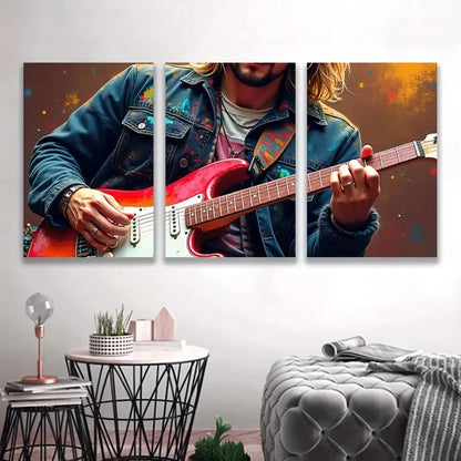 3pcs Long Hair Men Play Painting Wall Art Set Canvas Framed 50x70cm - High Quality Print 100% Australian Made Wall Canvas Ready to Hang - Bella Home Decor